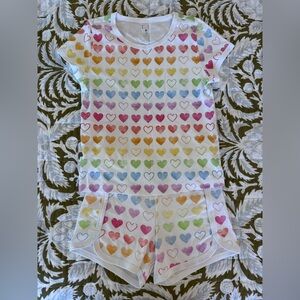 Roller Rabbits Kids Watercolor Rainbow Heart Short Pajama Set size 12